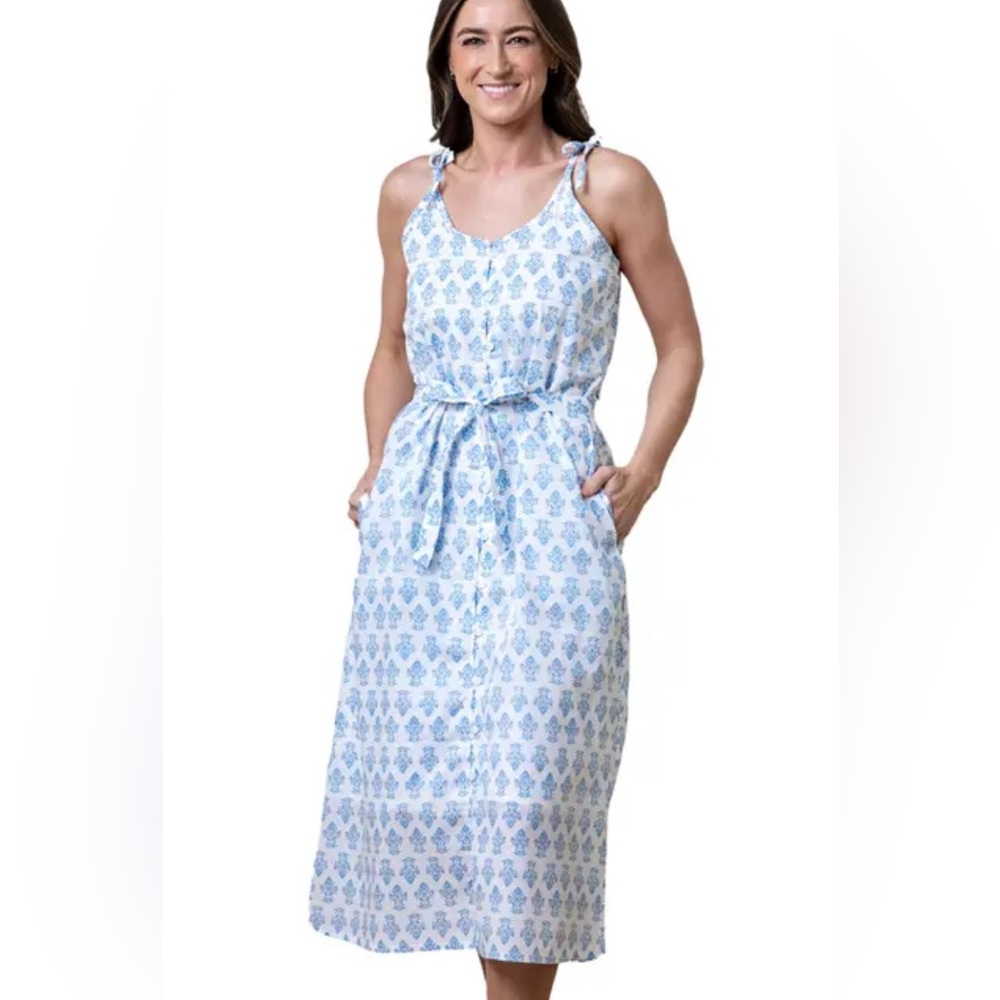 Blue and White Midi Dress